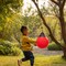 Red Outdoor Patio Playground Hanging Adjustable Ball Round Swing, Inflatable Heavy Duty Rubber Round Swing Ball, Pump Included